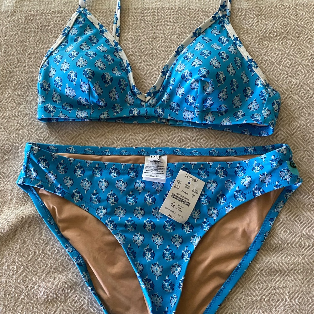 J Crew BNWT Blue Floral Bikini Set